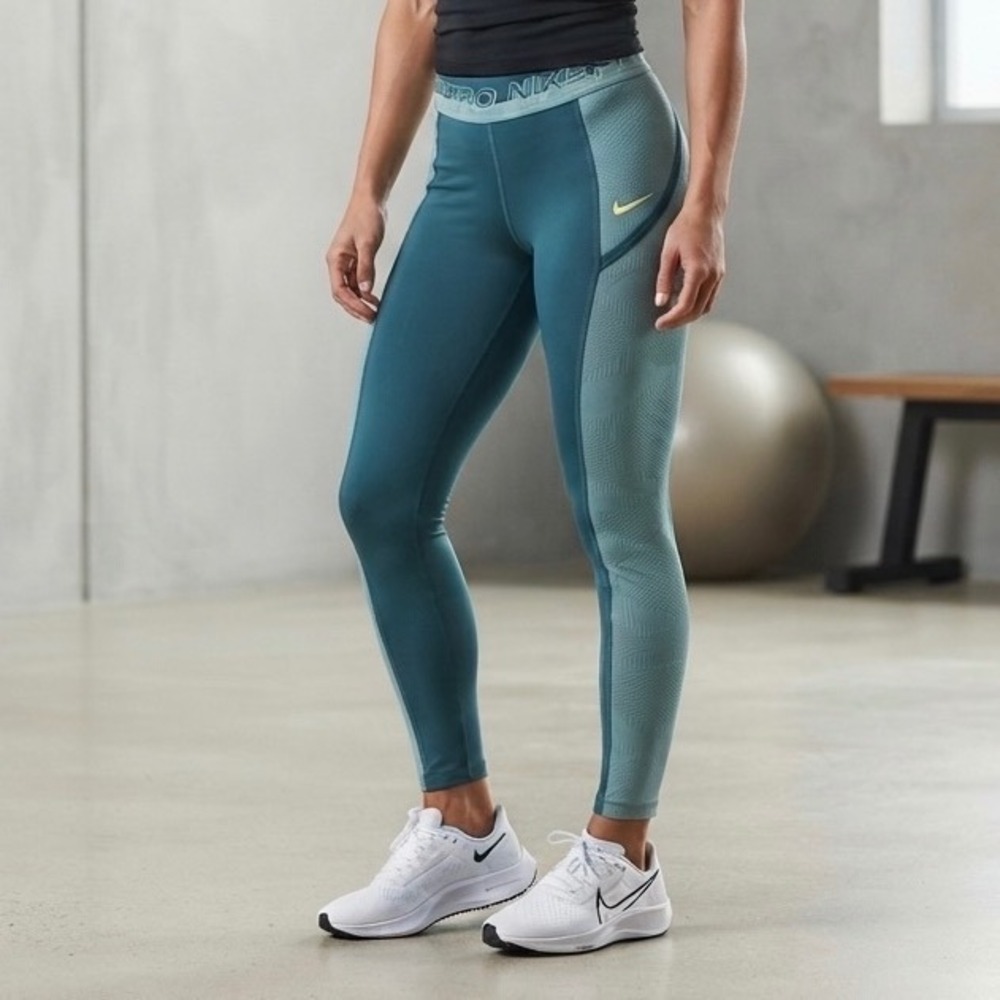 Nikeβ Pro Dri-FIT Women XS Teal Blue Mid Rise Training Leggings Pockets